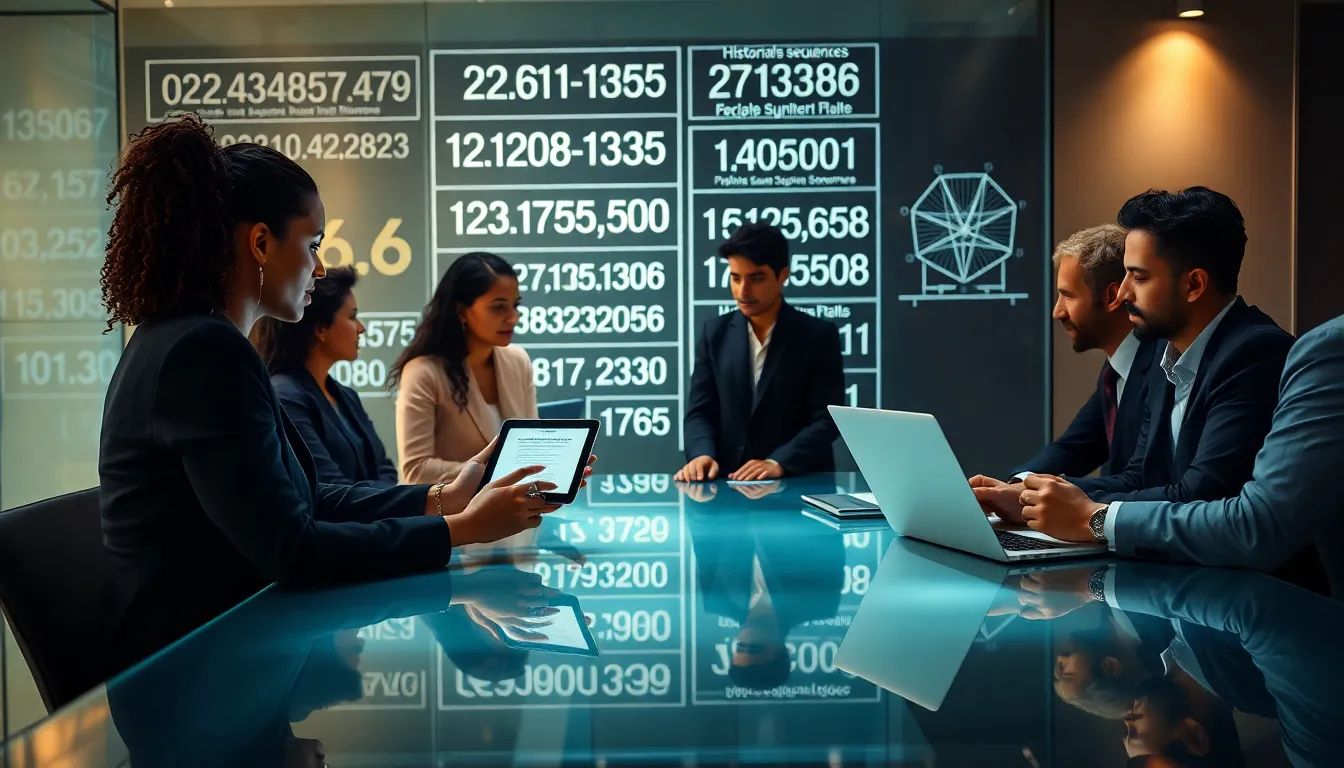 professionals discussing the historical significance of numbers in a modern office.